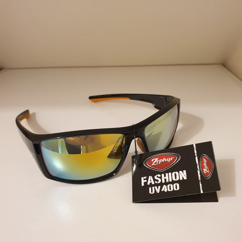 Fashion UV400 - Black Wrap sunglasses with Orange Flash Lenses